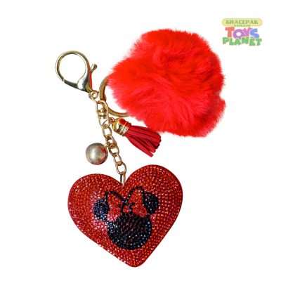 Disney_Minnie Keyring with Stone Metal Charm and Pompoms