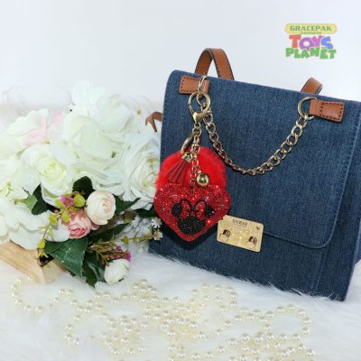 Disney_Minnie Keyring with Stone Metal Charm and Pompoms