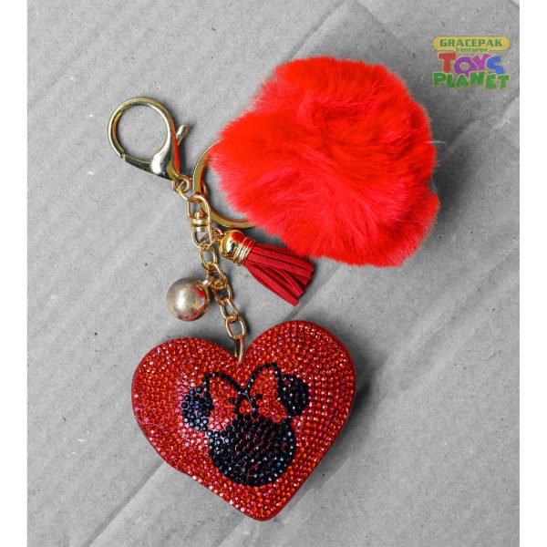 Disney_Minnie Keyring with Stone Metal Charm and Pompoms